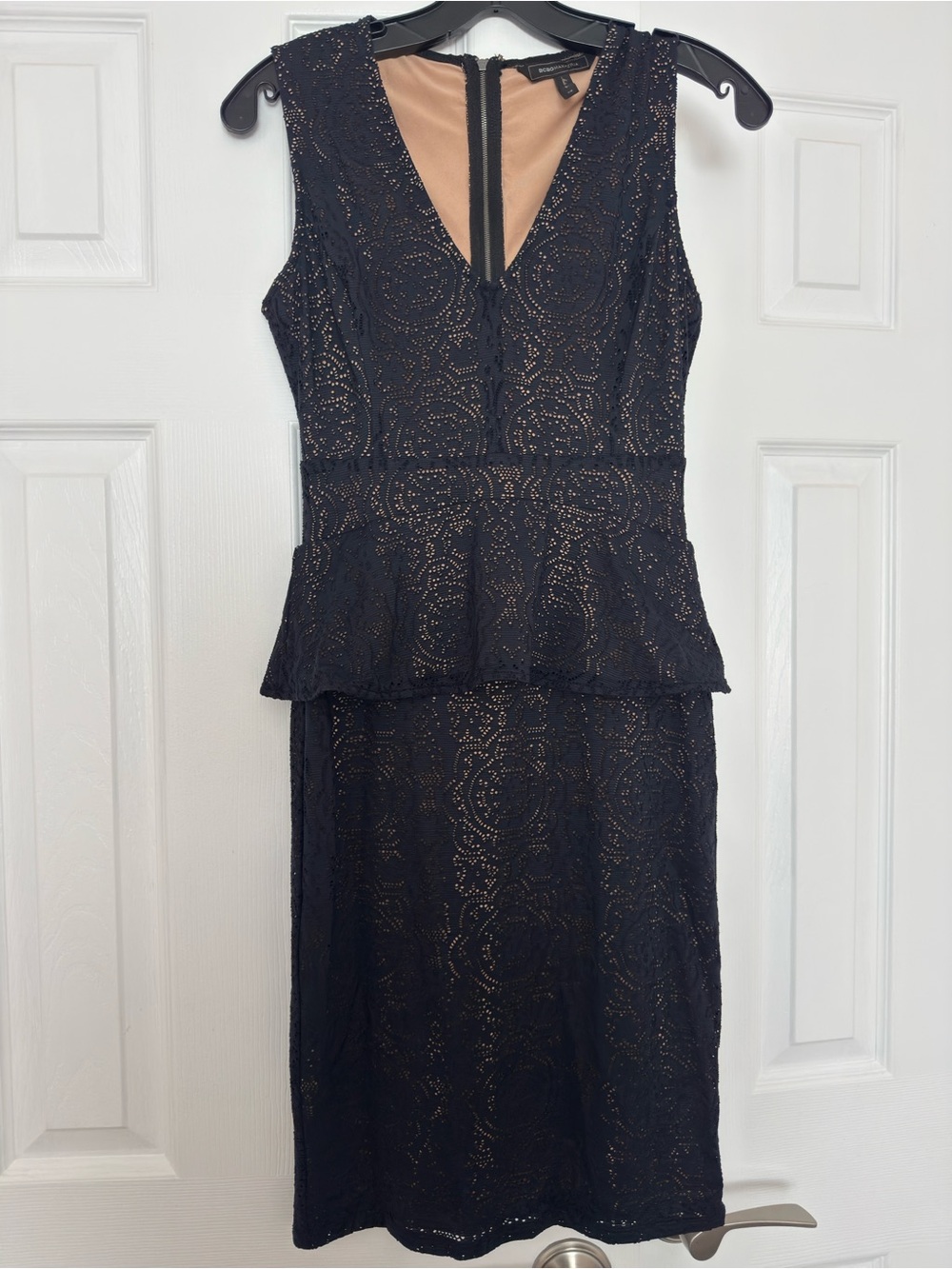 BCBGMaxAzria Black Lace Peplum Sheath Dress